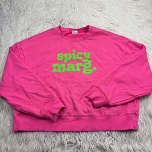 Stelle Women's M Hot Pink Green Spicy Marg Cropped Boxy Crew Sweatshirt